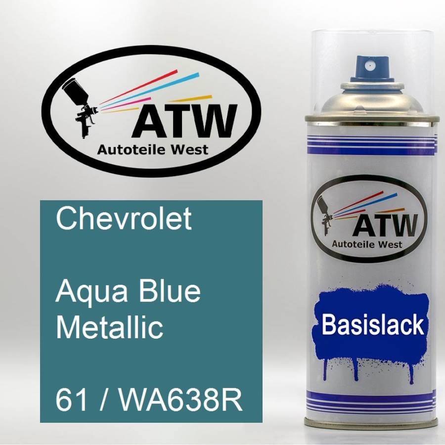 Chevrolet, Aqua Blue Metallic, 61 / WA638R: 400ml Sprühdose, von ATW Autoteile West.